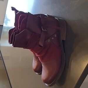 Rieker Red Ankle Boots with Buckle Detail